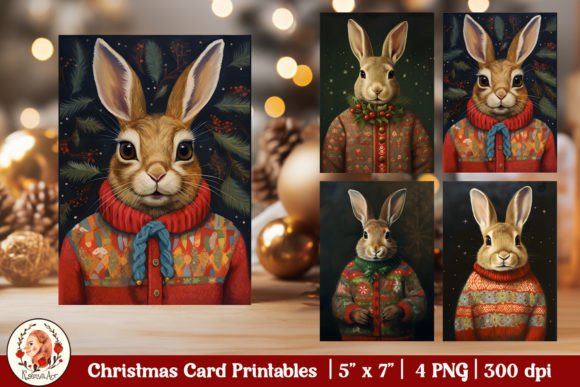Download Cute Vintage Christmas Card, Cute Bunny - Vintage christmas card Collection