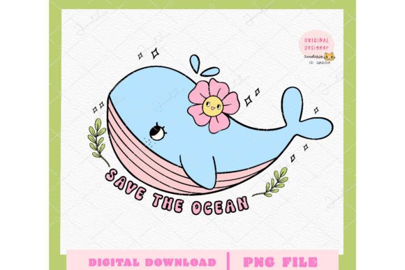 Download Retro Earth Day Cute Whale Character PNG - Cute whale Collection